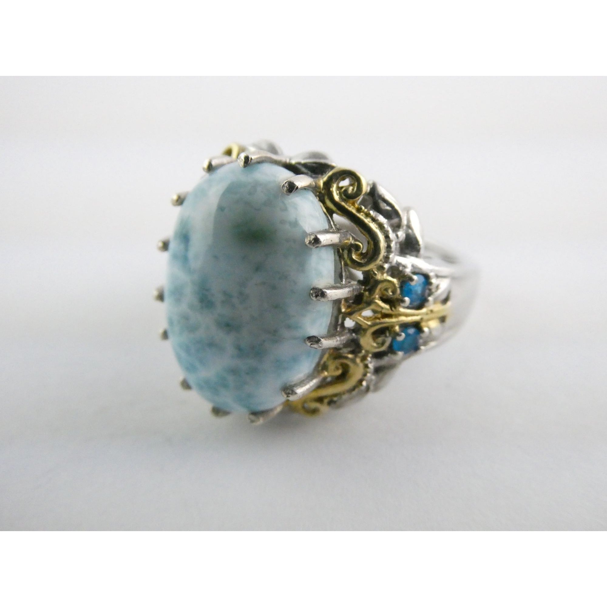 Sterling Silver Larimar and Blue Apatite Accented Ring 925 Size 8 10 Gram Weight