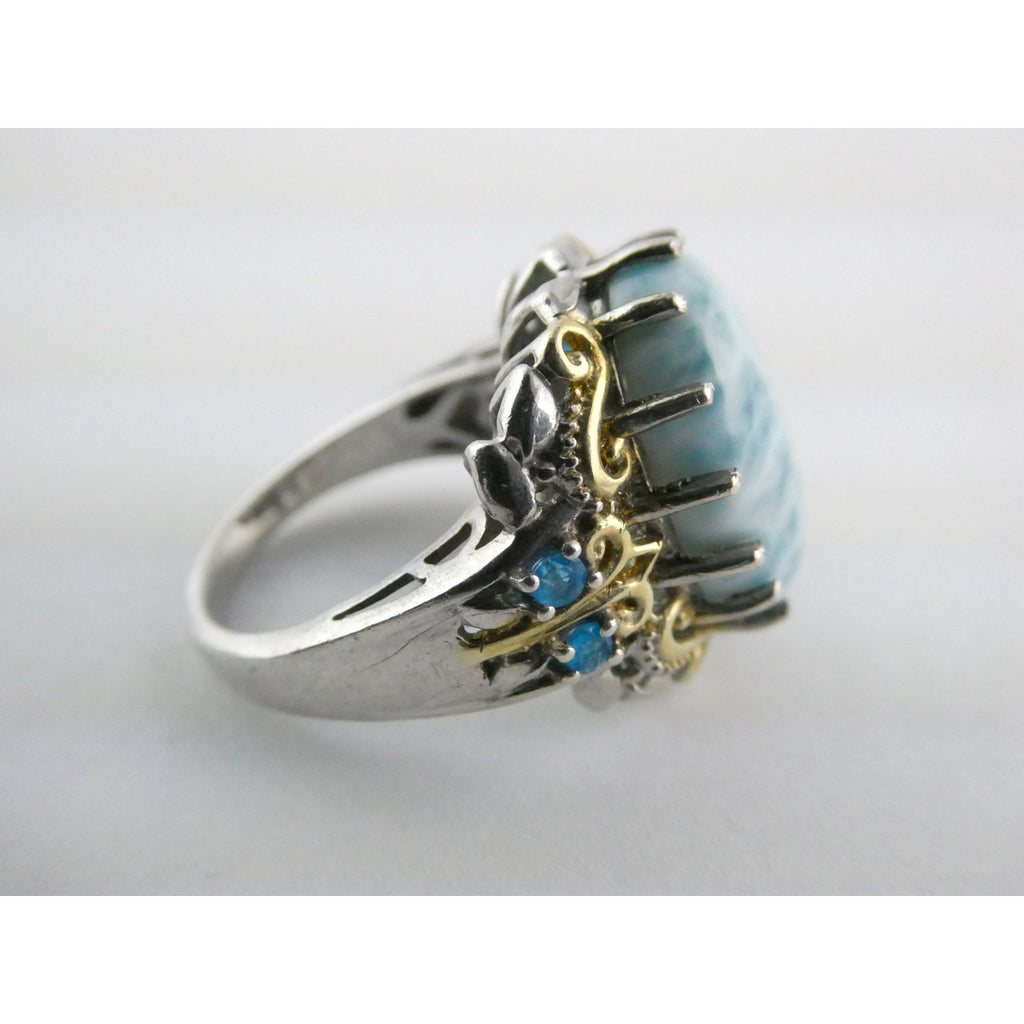 Sterling Silver Larimar and Blue Apatite Accented Ring 925 Size 8 10 Gram Weight