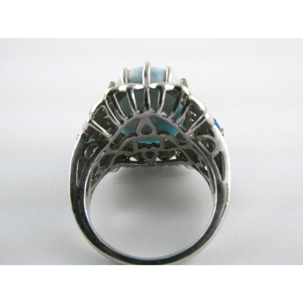 Sterling Silver Larimar and Blue Apatite Accented Ring 925 Size 8 10 Gram Weight