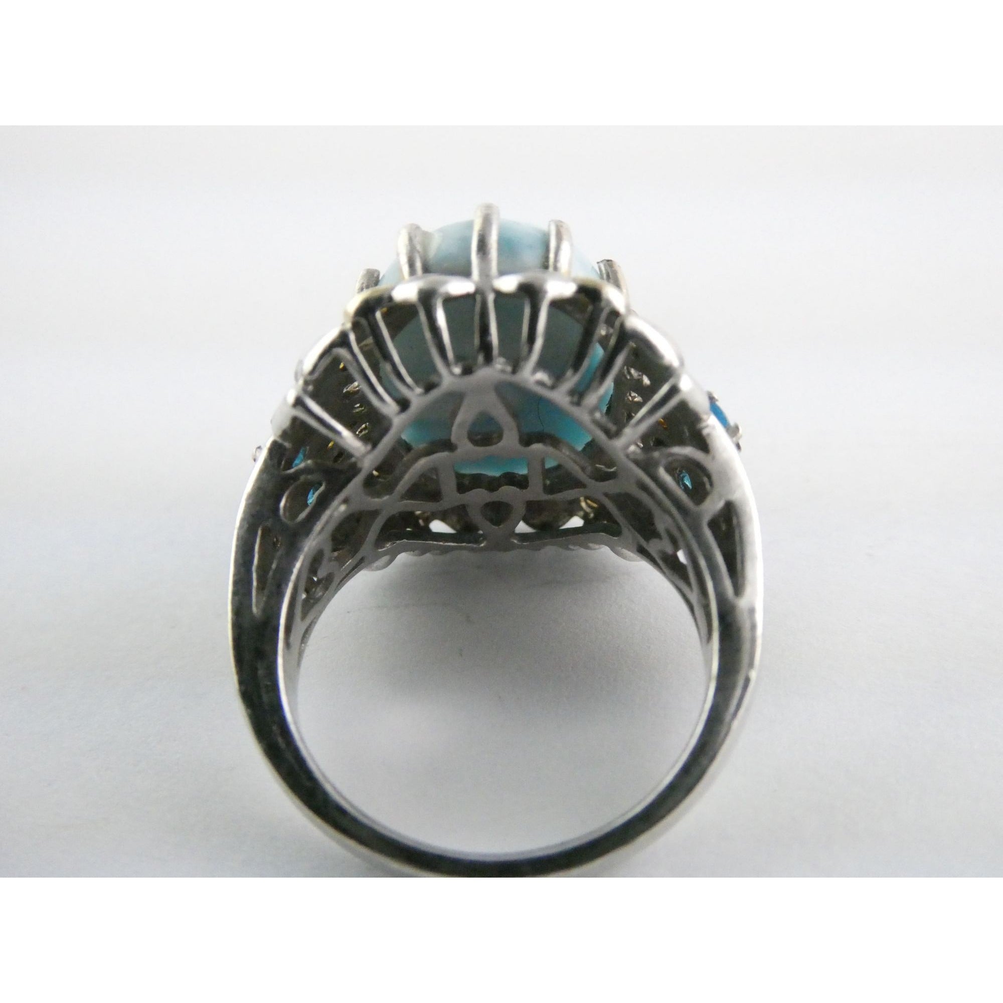 Sterling Silver Larimar and Blue Apatite Accented Ring 925 Size 8 10 Gram Weight