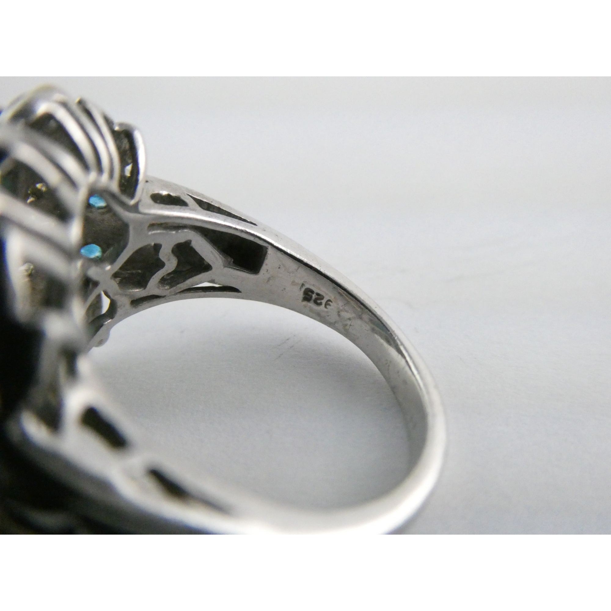 Sterling Silver Larimar and Blue Apatite Accented Ring 925 Size 8 10 Gram Weight