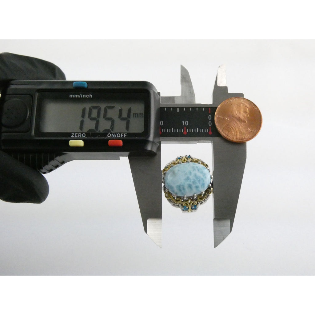 Sterling Silver Larimar and Blue Apatite Accented Ring 925 Size 8 10 Gram Weight