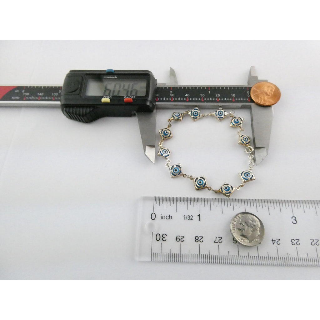 Sterling Silver Blue Glass Evil Eye Link Bracelet 3.8g 7 Inch Length