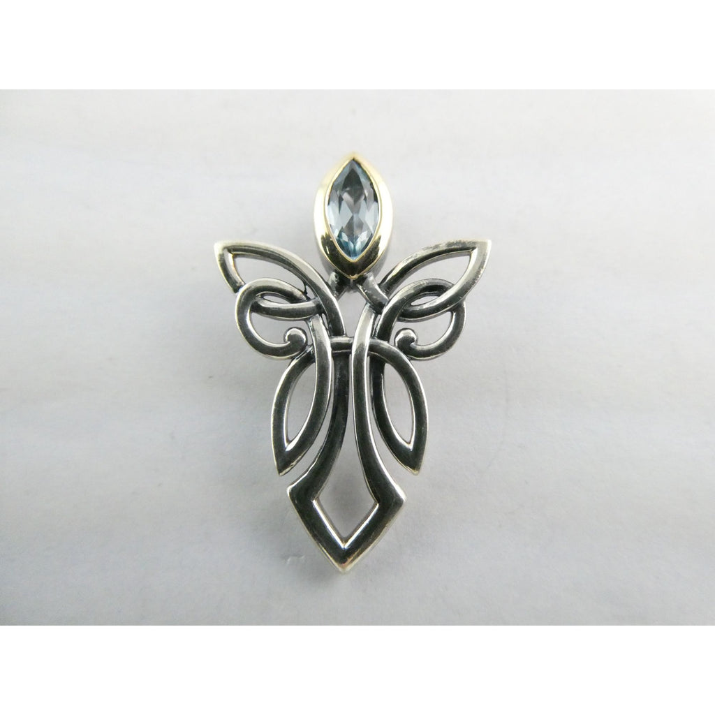 Keith Jack Sterling Silver and 10k Gold Accent Blue Topaz Angel Pendant 925 3.8g
