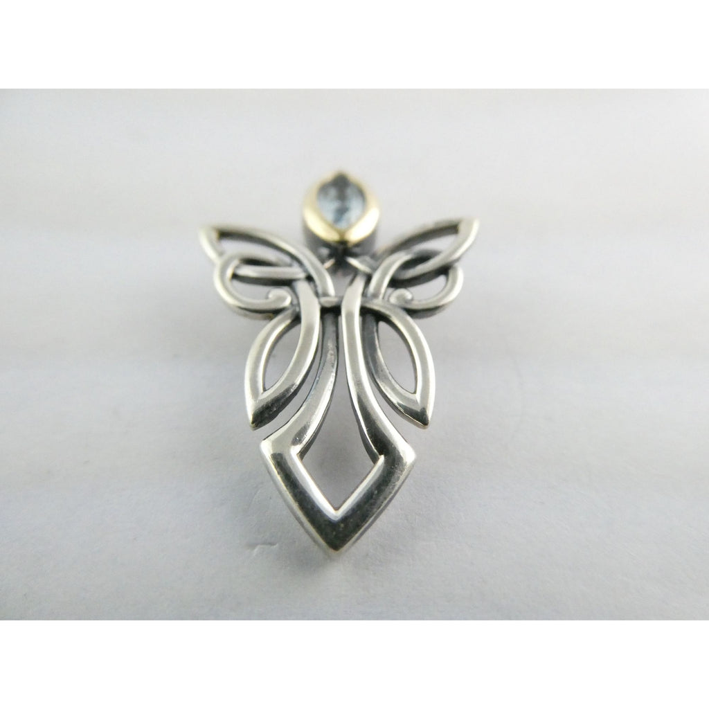 Keith Jack Sterling Silver and 10k Gold Accent Blue Topaz Angel Pendant 925 3.8g