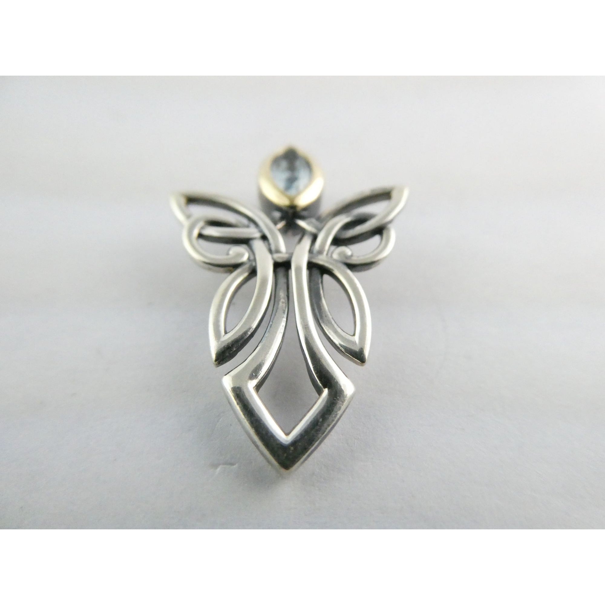 Keith Jack Sterling Silver and 10k Gold Accent Blue Topaz Angel Pendant 925 3.8g