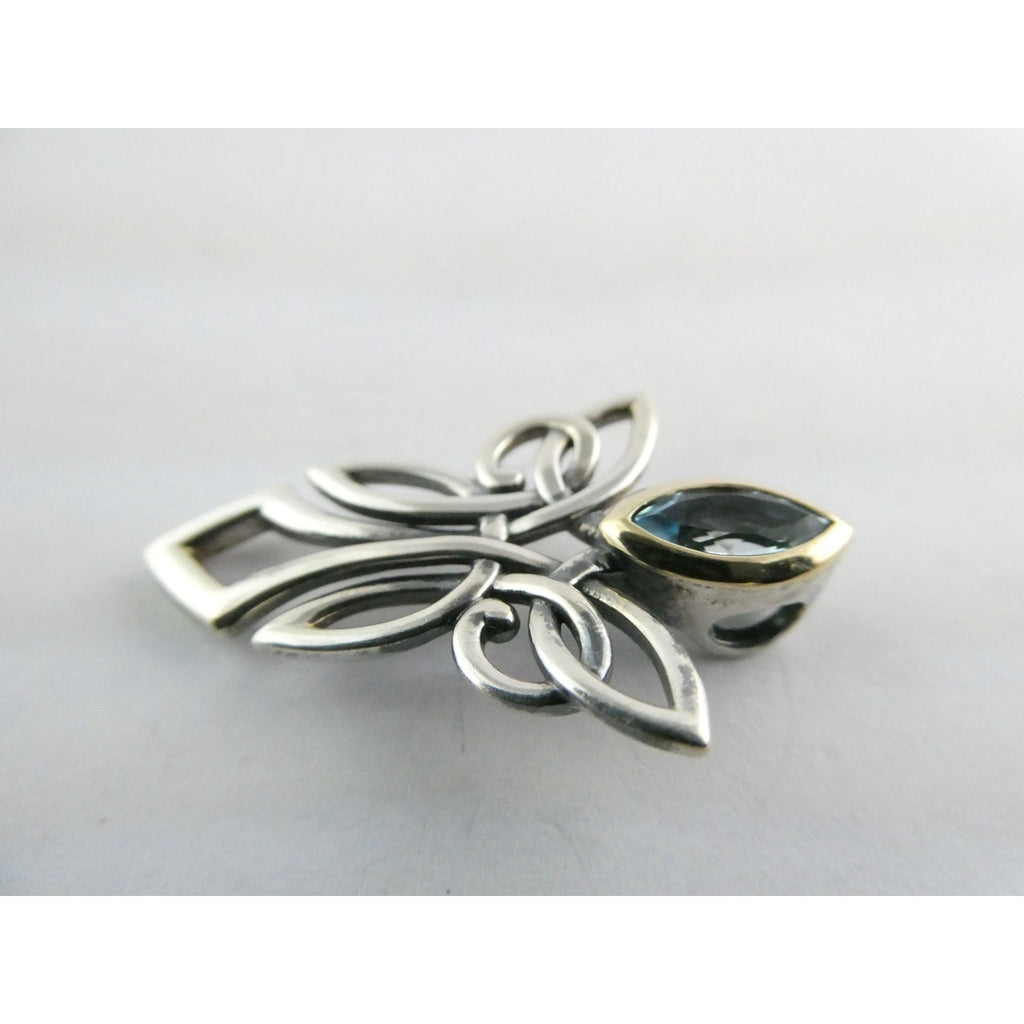 Keith Jack Sterling Silver and 10k Gold Accent Blue Topaz Angel Pendant 925 3.8g