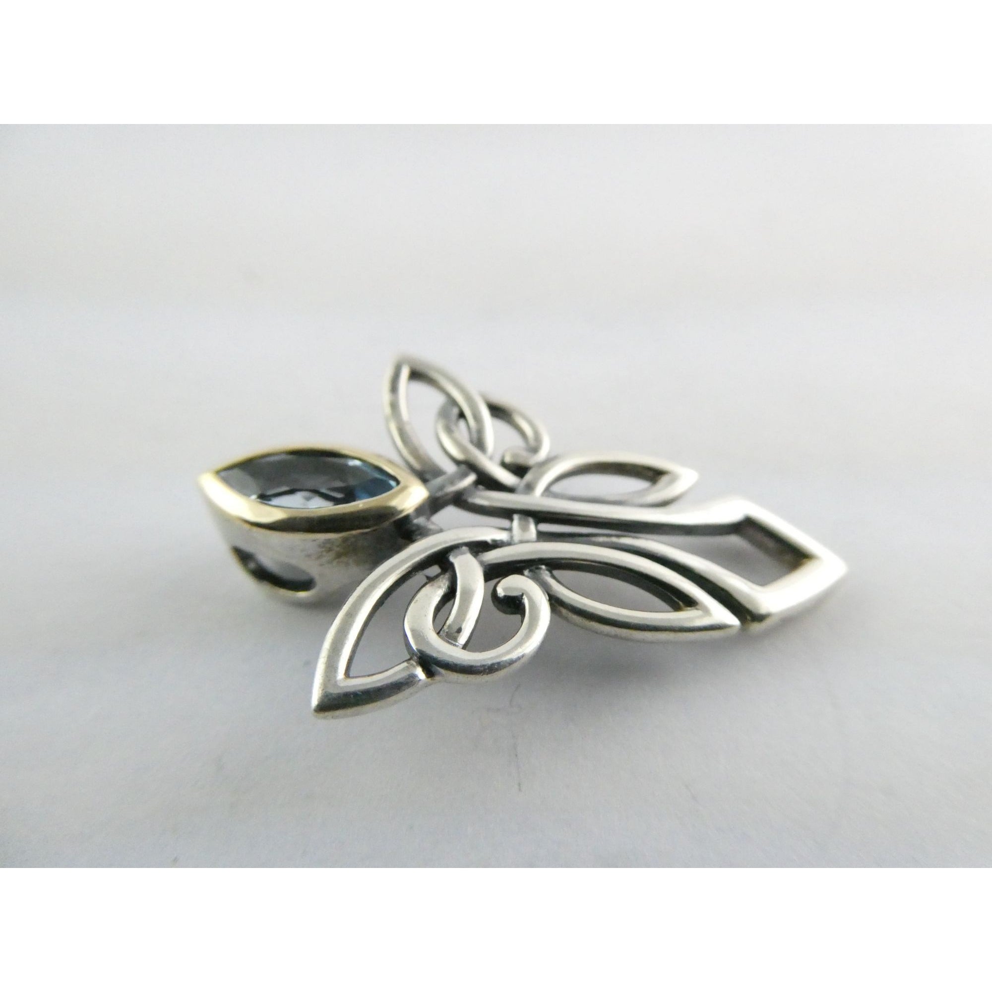 Keith Jack Sterling Silver and 10k Gold Accent Blue Topaz Angel Pendant 925 3.8g