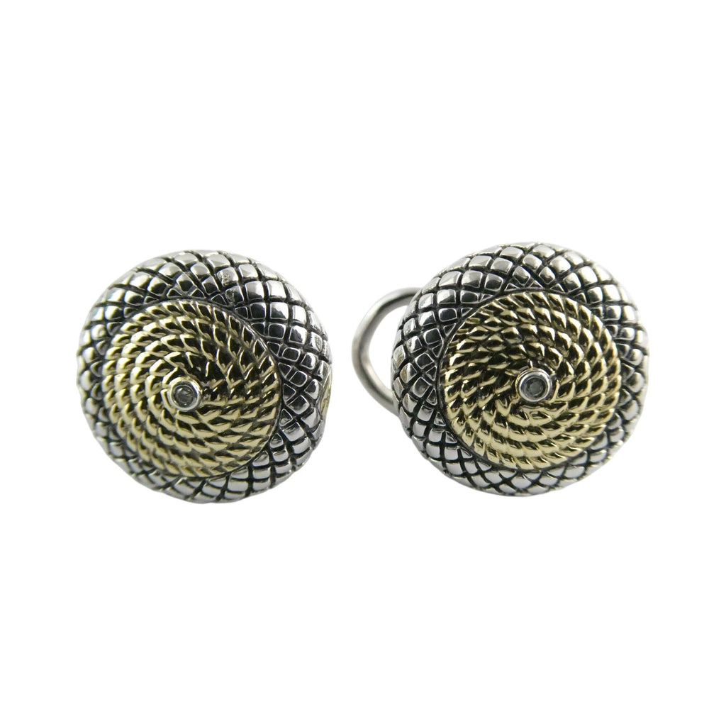 Andrea Candela 18k Gold Sterling Silver Weave Design Pierced Earrings 10g 14mm