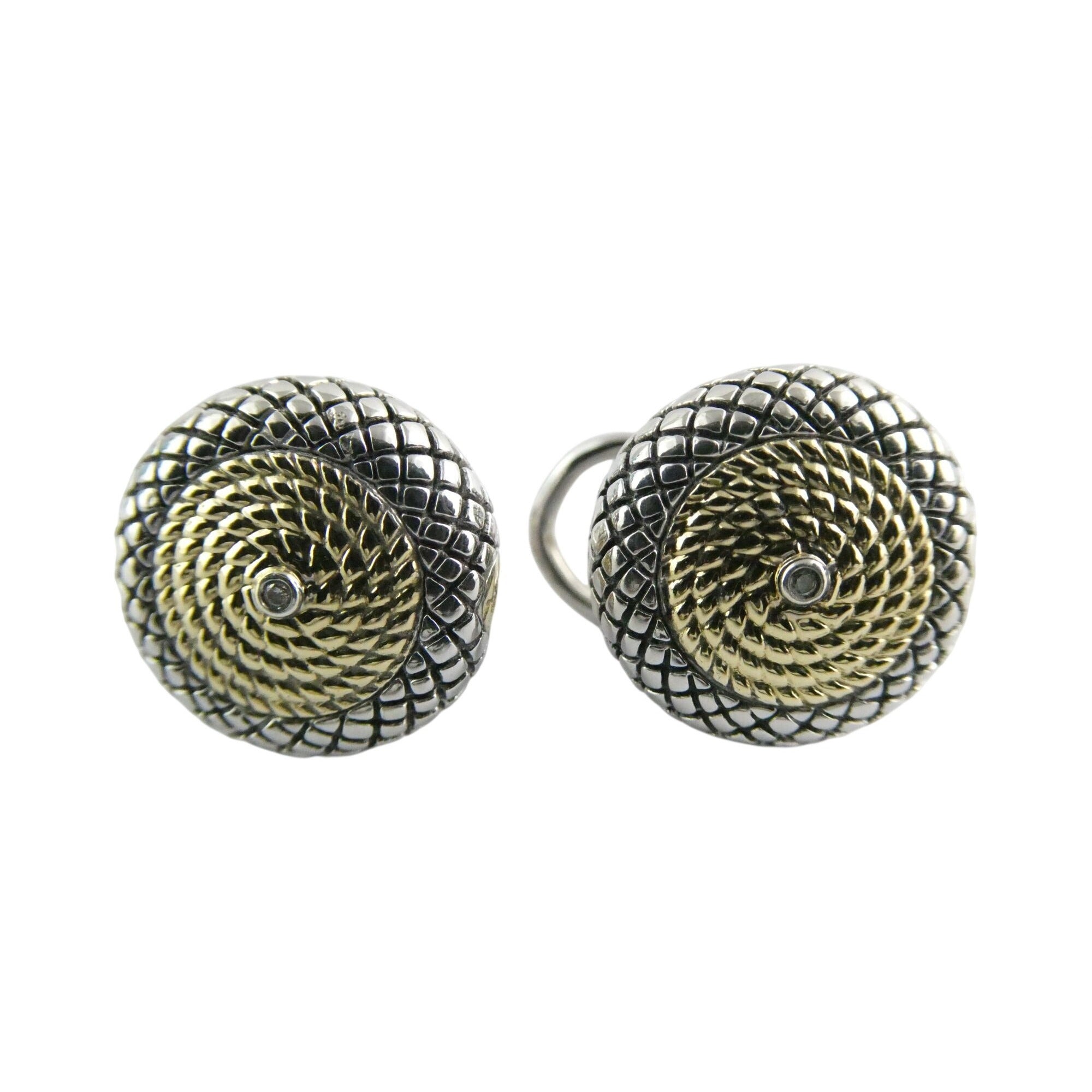 Andrea Candela 18k Gold Sterling Silver Weave Design Pierced Earrings 10g 14mm