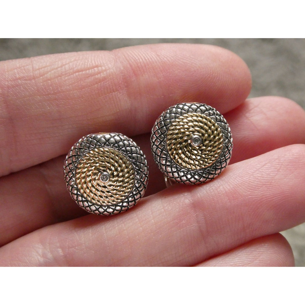 Andrea Candela 18k Gold Sterling Silver Weave Design Pierced Earrings 10g 14mm