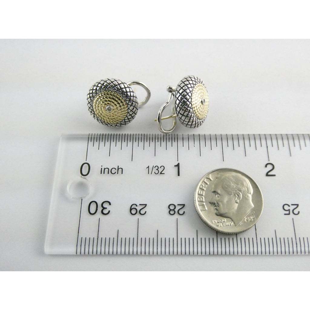Andrea Candela 18k Gold Sterling Silver Weave Design Pierced Earrings 10g 14mm