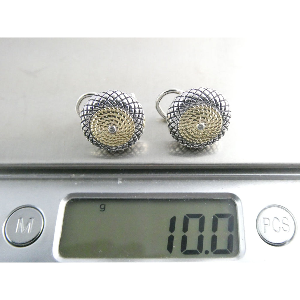Andrea Candela 18k Gold Sterling Silver Weave Design Pierced Earrings 10g 14mm