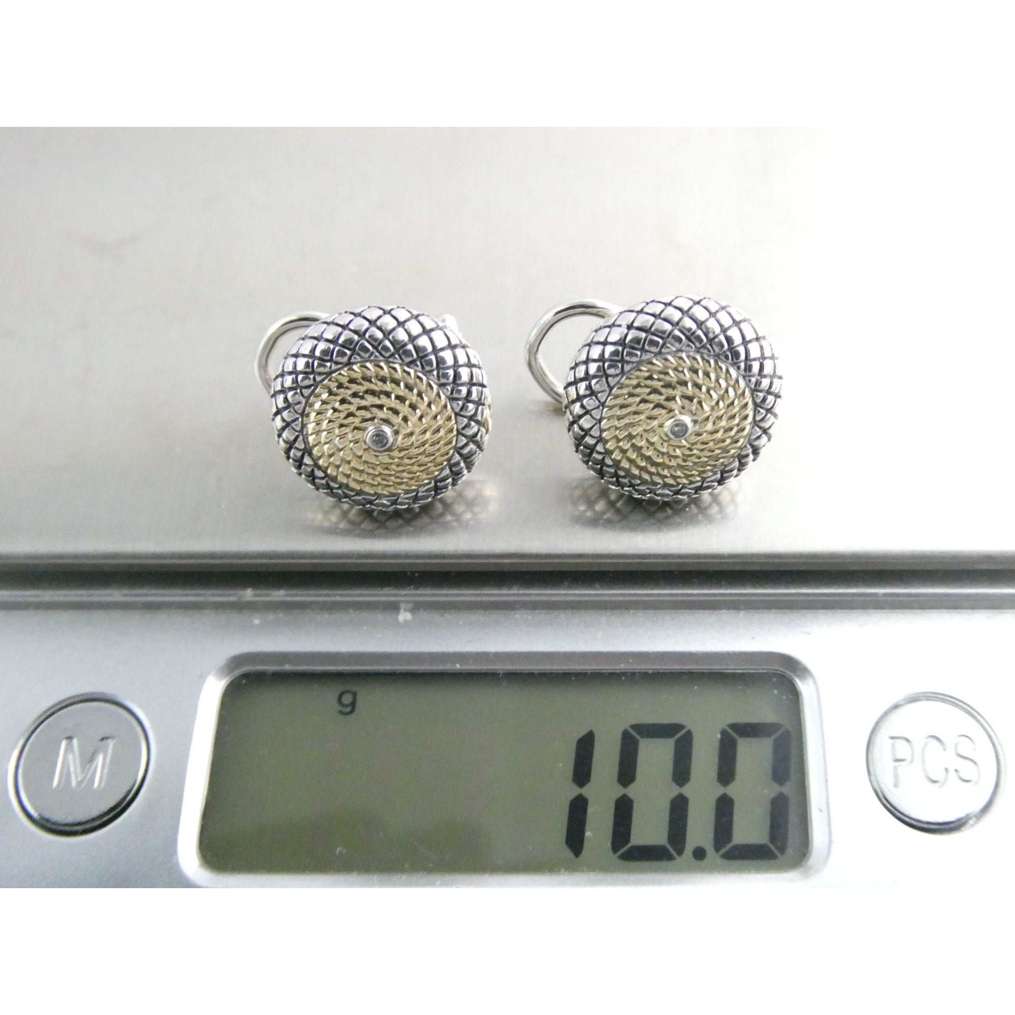 Andrea Candela 18k Gold Sterling Silver Weave Design Pierced Earrings 10g 14mm