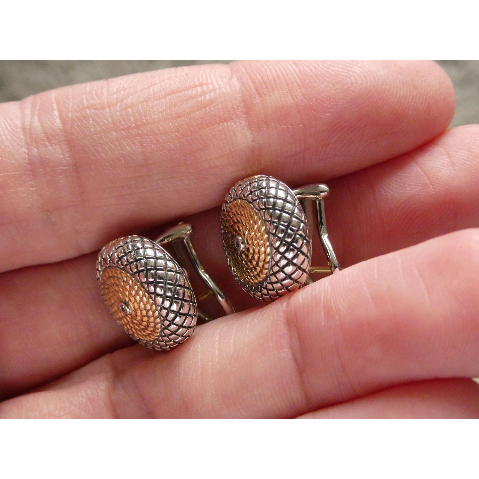 Andrea Candela 18k Gold Sterling Silver Weave Design Pierced Earrings 10g 14mm