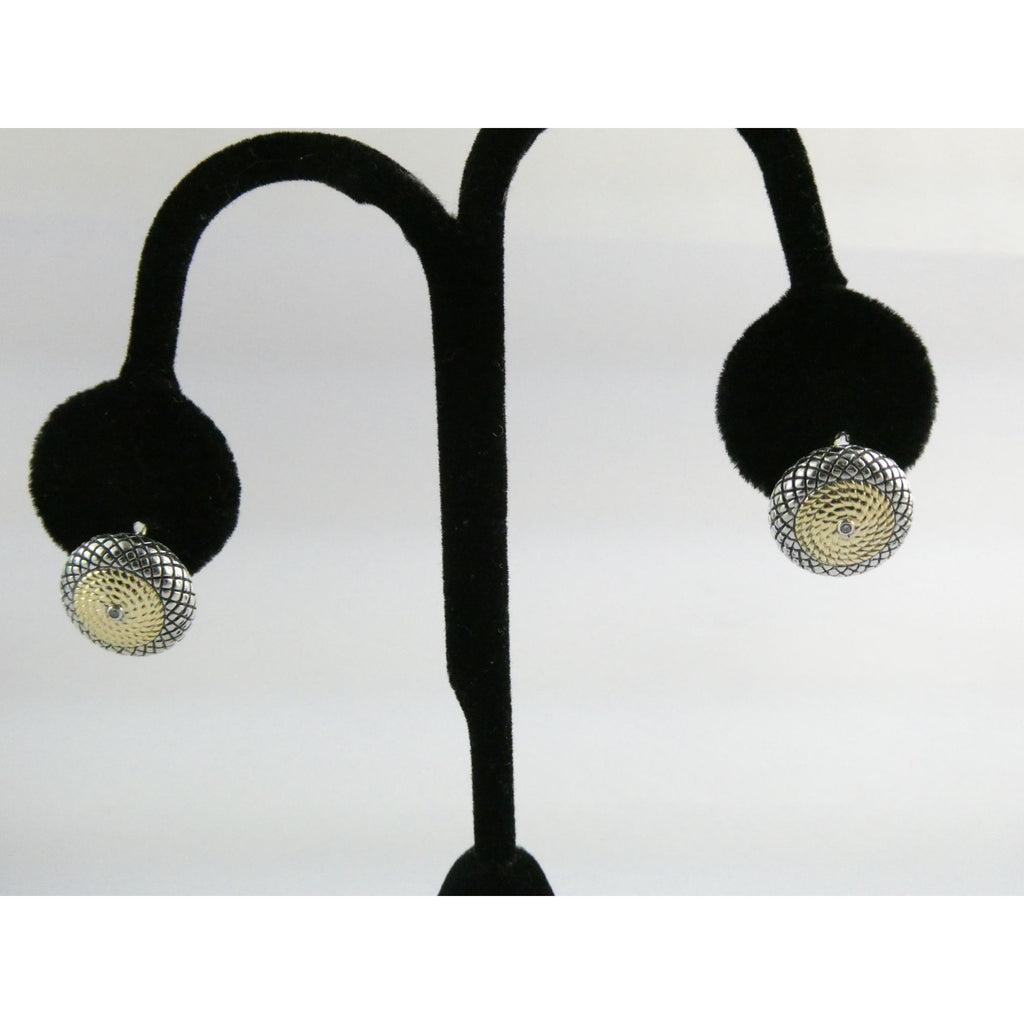 Andrea Candela 18k Gold Sterling Silver Weave Design Pierced Earrings 10g 14mm