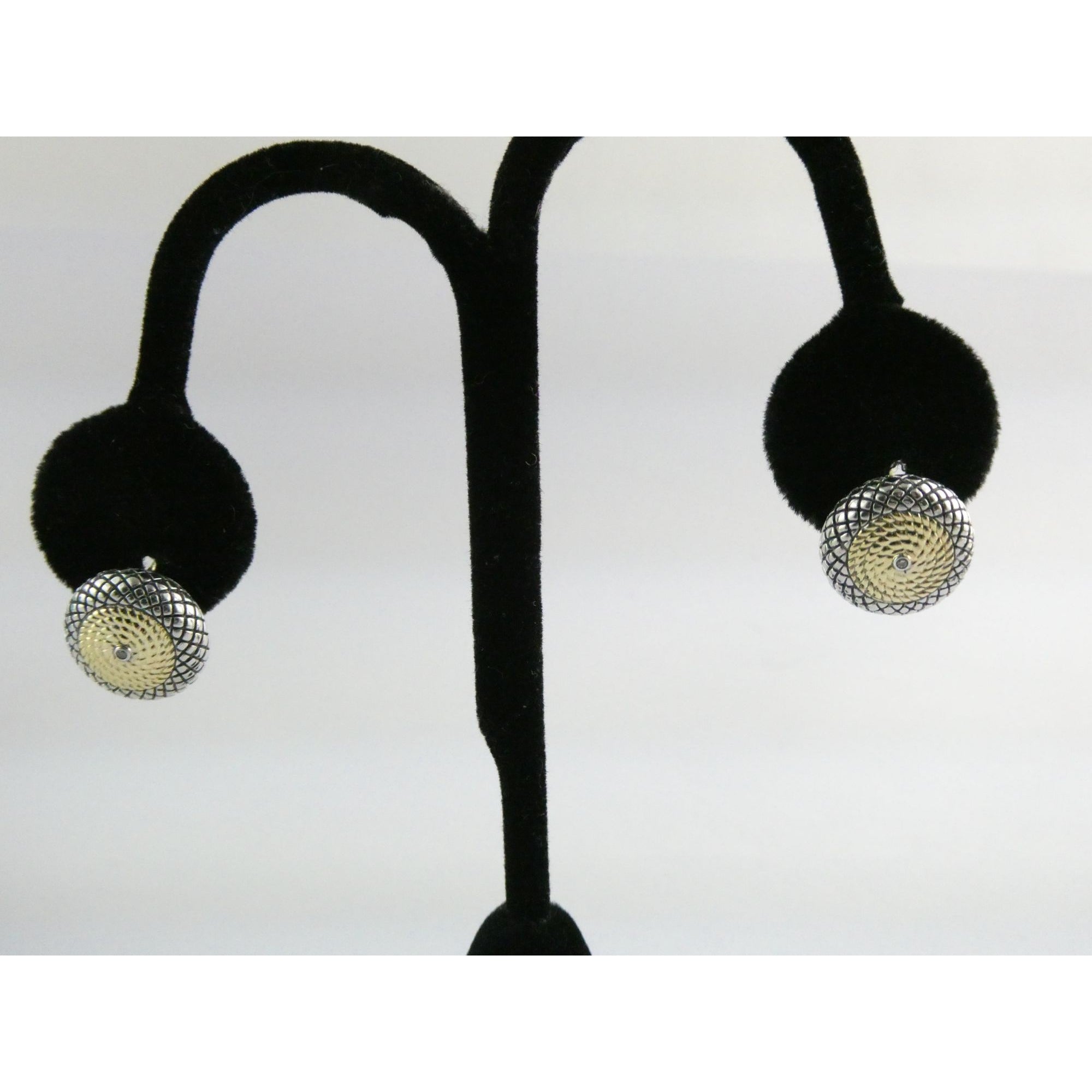 Andrea Candela 18k Gold Sterling Silver Weave Design Pierced Earrings 10g 14mm