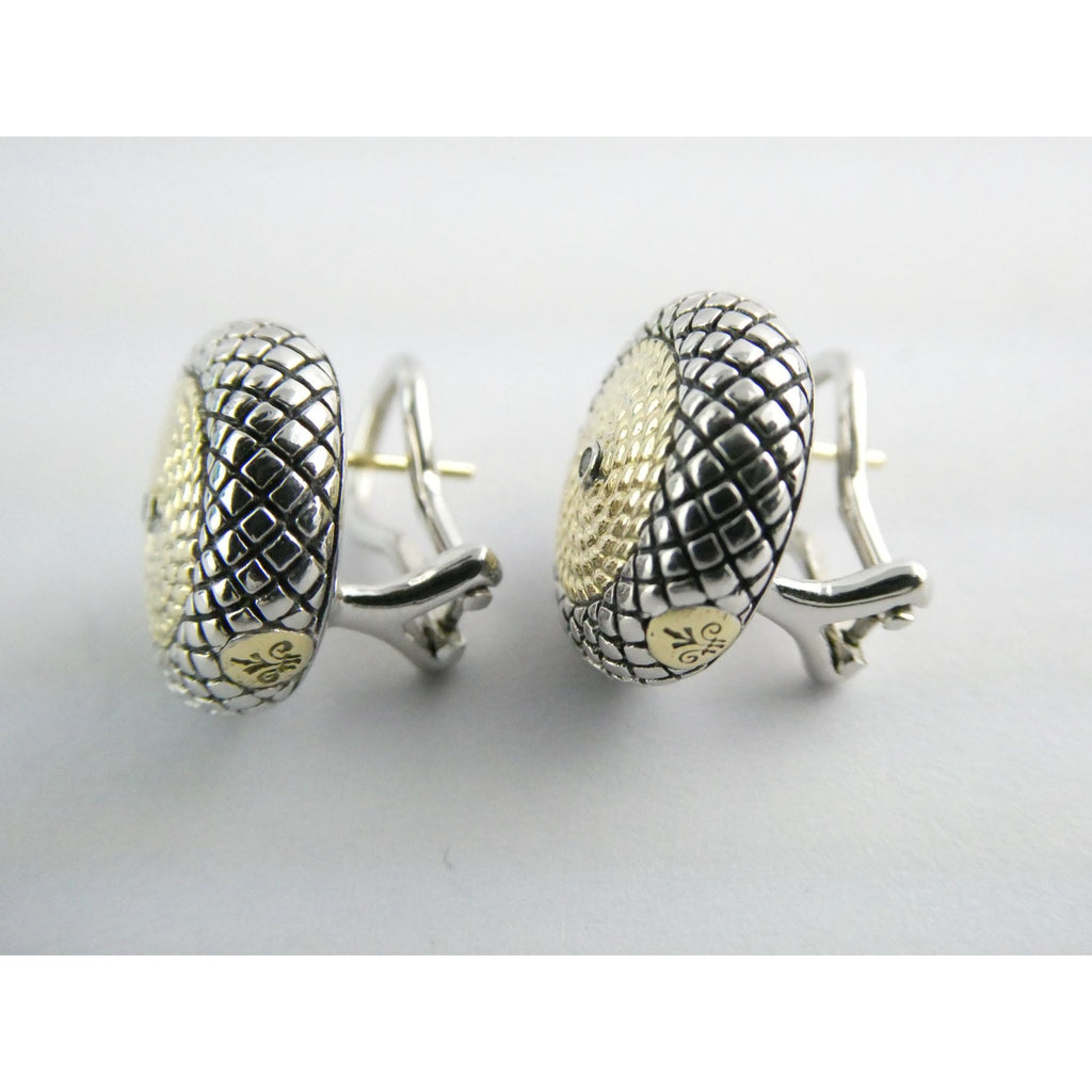 Andrea Candela 18k Gold Sterling Silver Weave Design Pierced Earrings 10g 14mm