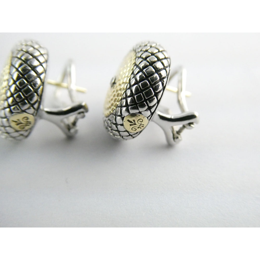 Andrea Candela 18k Gold Sterling Silver Weave Design Pierced Earrings 10g 14mm
