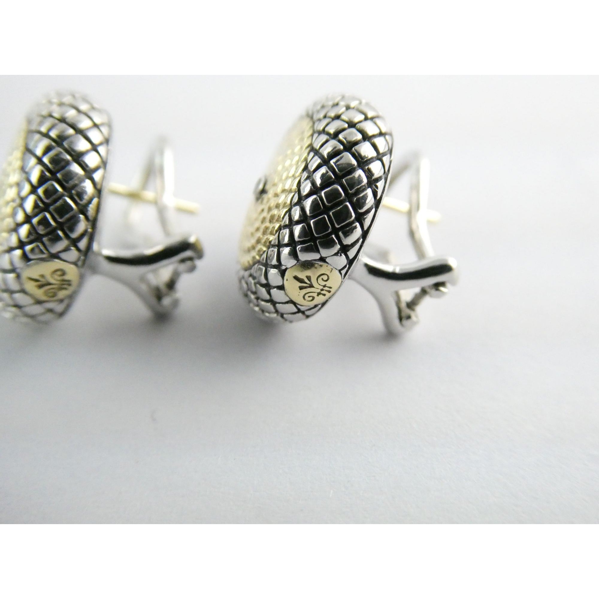 Andrea Candela 18k Gold Sterling Silver Weave Design Pierced Earrings 10g 14mm