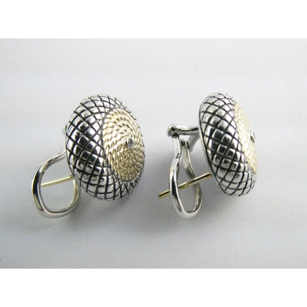 Andrea Candela 18k Gold Sterling Silver Weave Design Pierced Earrings 10g 14mm