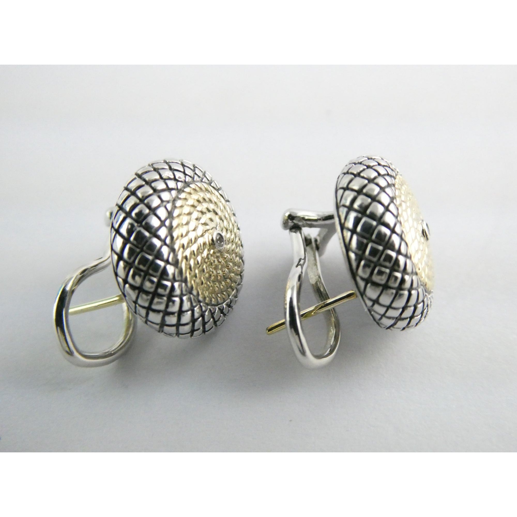 Andrea Candela 18k Gold Sterling Silver Weave Design Pierced Earrings 10g 14mm