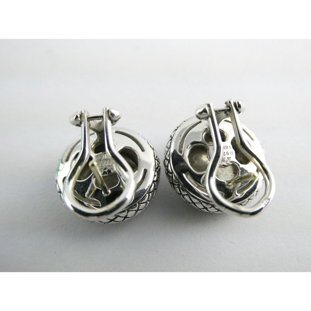 Andrea Candela 18k Gold Sterling Silver Weave Design Pierced Earrings 10g 14mm