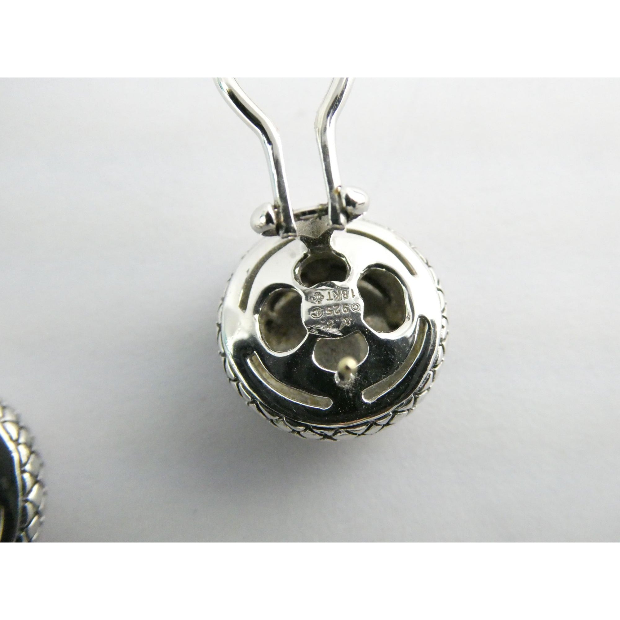 Andrea Candela 18k Gold Sterling Silver Weave Design Pierced Earrings 10g 14mm