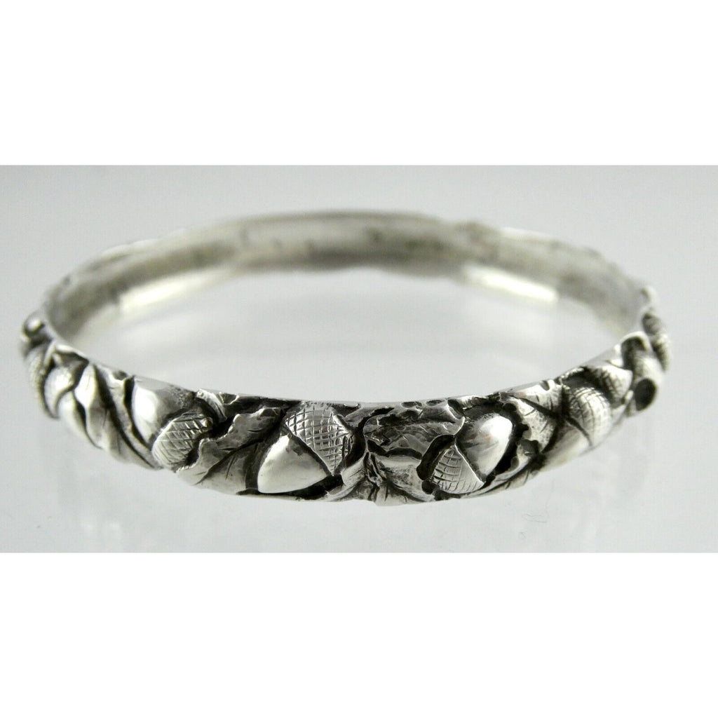 Antique Arts and Crafts Sterling Silver Acorns Oak Leaves Bracelet 8 In Signed