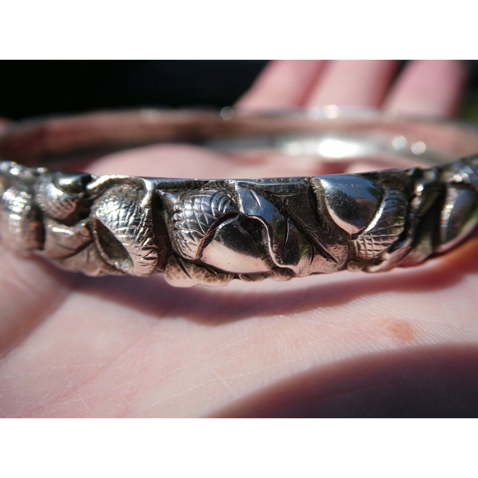 Antique Arts and Crafts Sterling Silver Acorns Oak Leaves Bracelet 8 In Signed