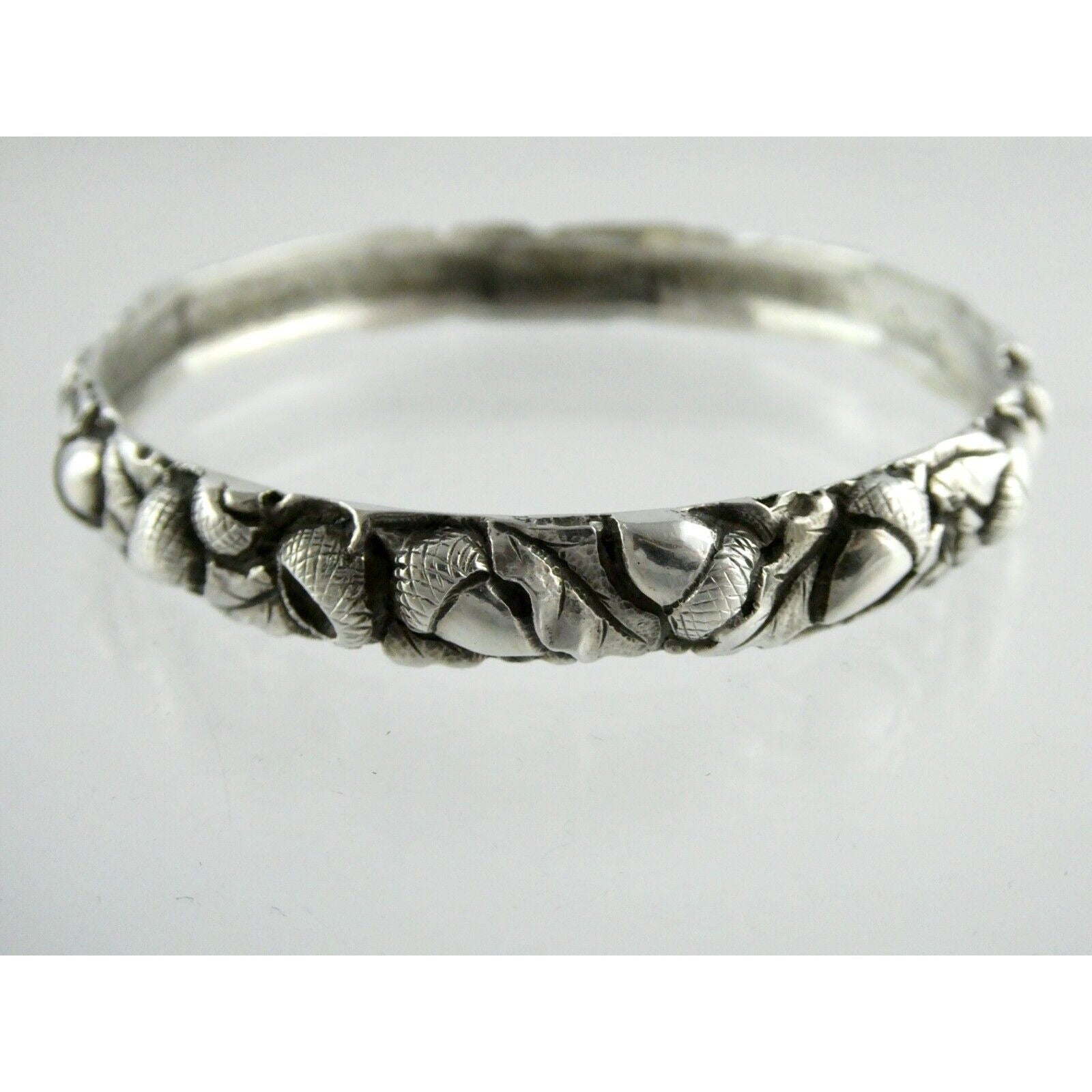 Antique Arts and Crafts Sterling Silver Acorns Oak Leaves Bracelet 8 In Signed