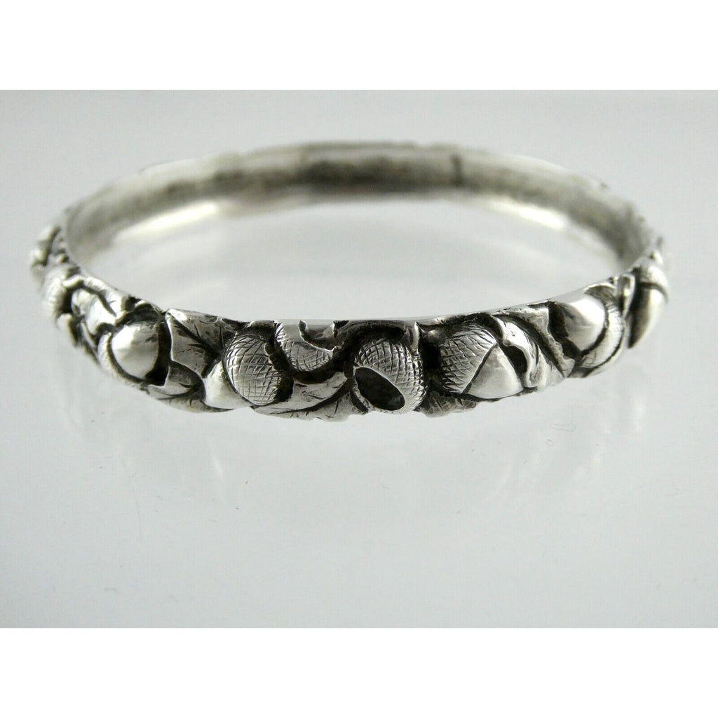 Antique Arts and Crafts Sterling Silver Acorns Oak Leaves Bracelet 8 In Signed