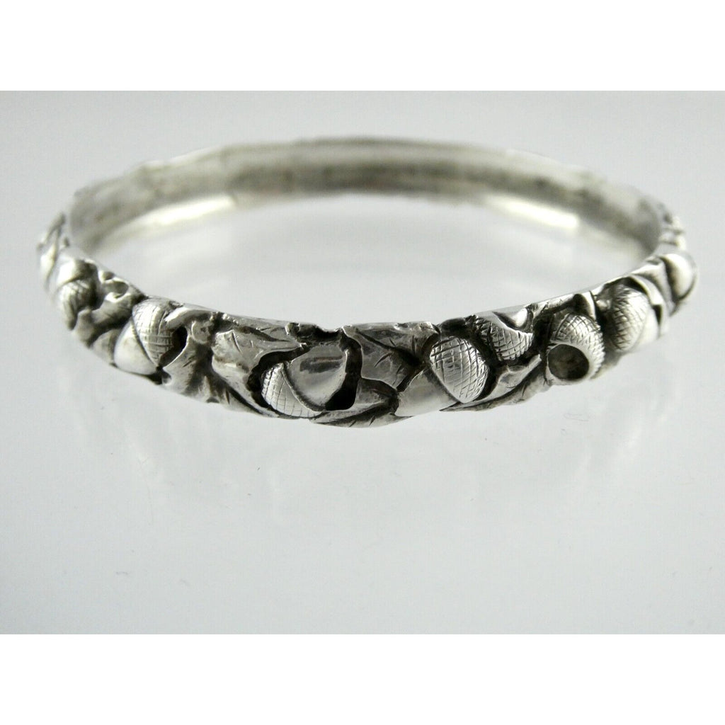 Antique Arts and Crafts Sterling Silver Acorns Oak Leaves Bracelet 8 In Signed