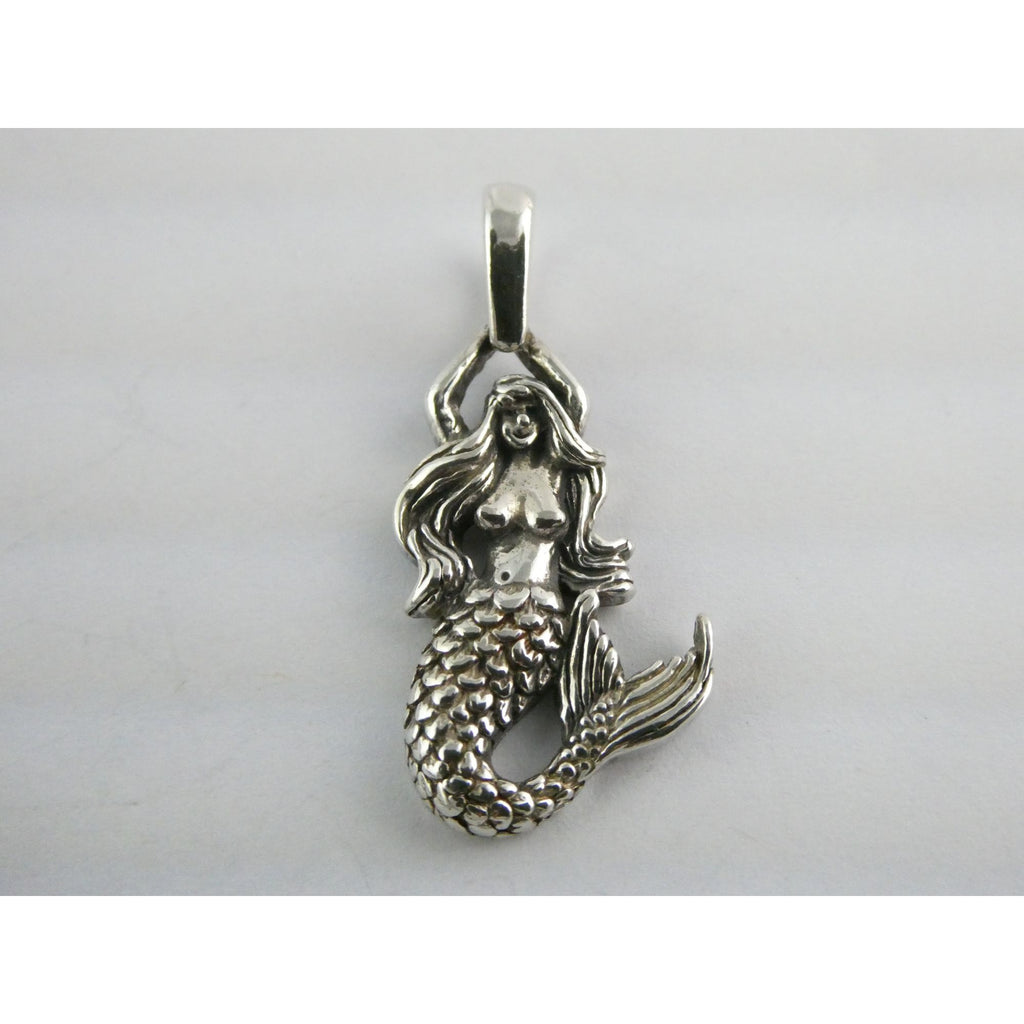Sterling Silver Figural Mermaid Pendant 3.9g 1.25 Inch Length