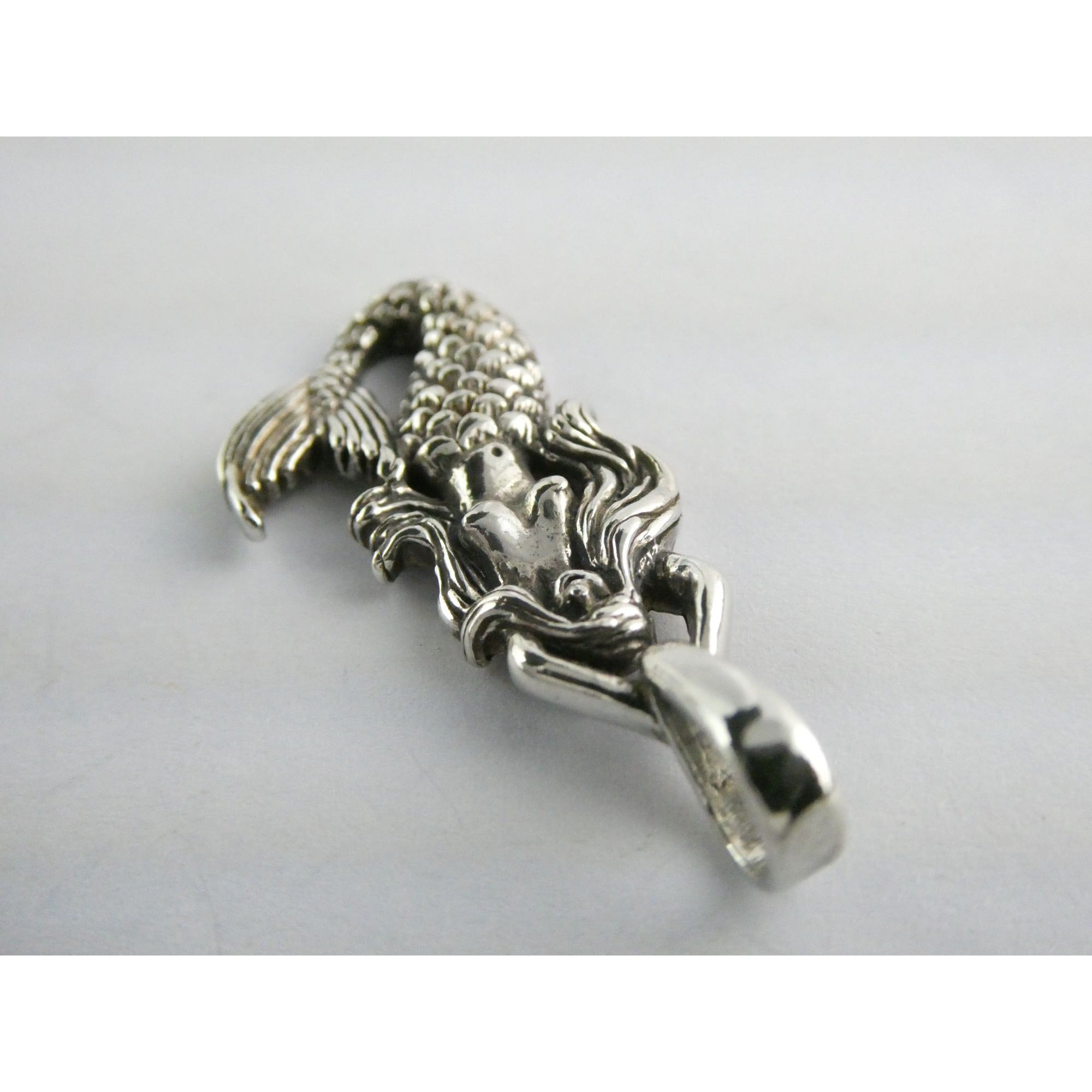 Sterling Silver Figural Mermaid Pendant 3.9g 1.25 Inch Length