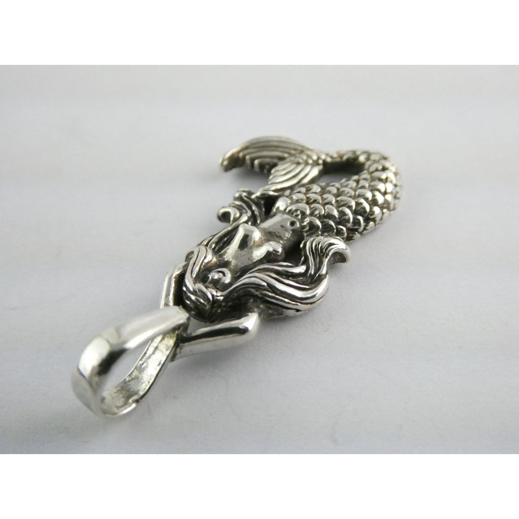 Sterling Silver Figural Mermaid Pendant 3.9g 1.25 Inch Length
