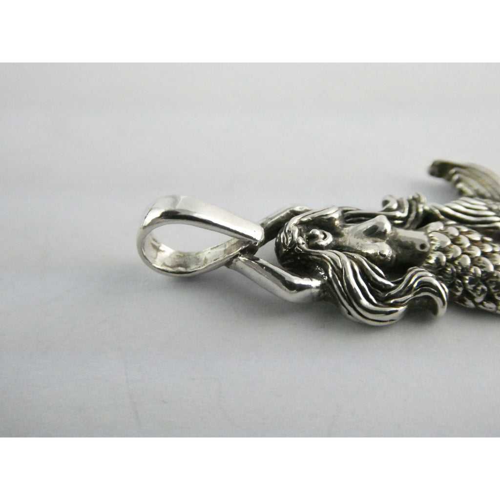 Sterling Silver Figural Mermaid Pendant 3.9g 1.25 Inch Length