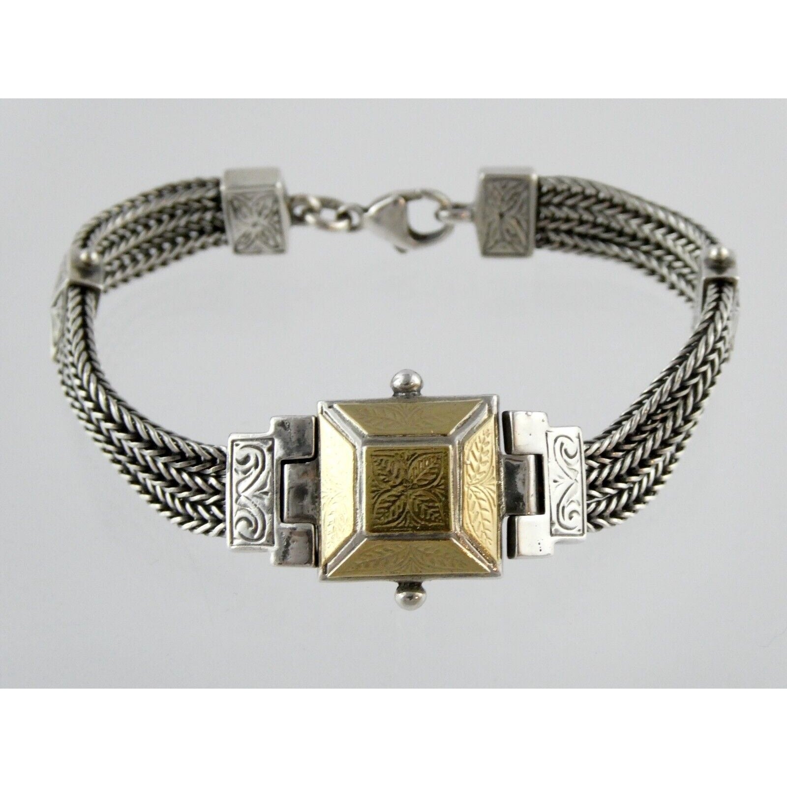 Designer 22k Yellow Gold and Sterling Silver Three Chain Bracelet 925 7.25 Inch
