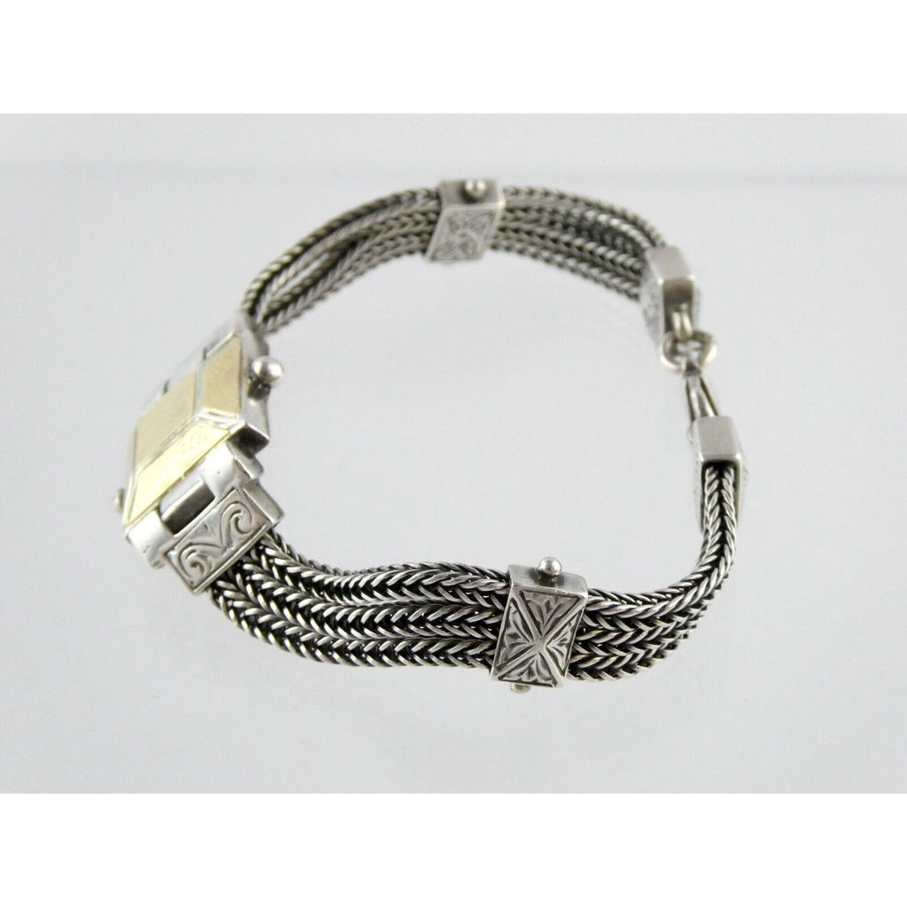 Designer 22k Yellow Gold and Sterling Silver Three Chain Bracelet 925 7.25 Inch