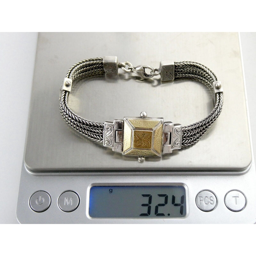 Designer 22k Yellow Gold and Sterling Silver Three Chain Bracelet 925 7.25 Inch