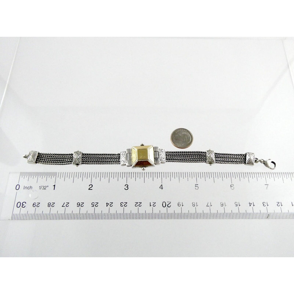 Designer 22k Yellow Gold and Sterling Silver Three Chain Bracelet 925 7.25 Inch