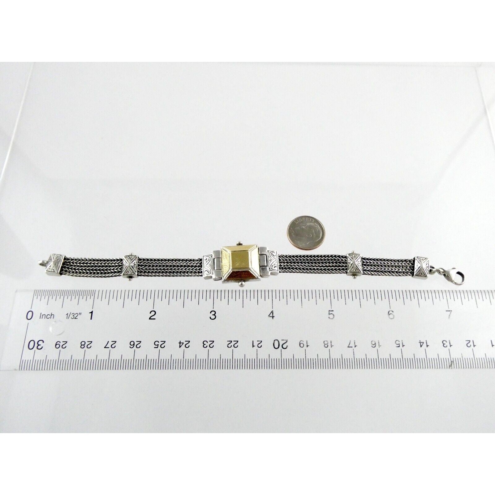 Designer 22k Yellow Gold and Sterling Silver Three Chain Bracelet 925 7.25 Inch