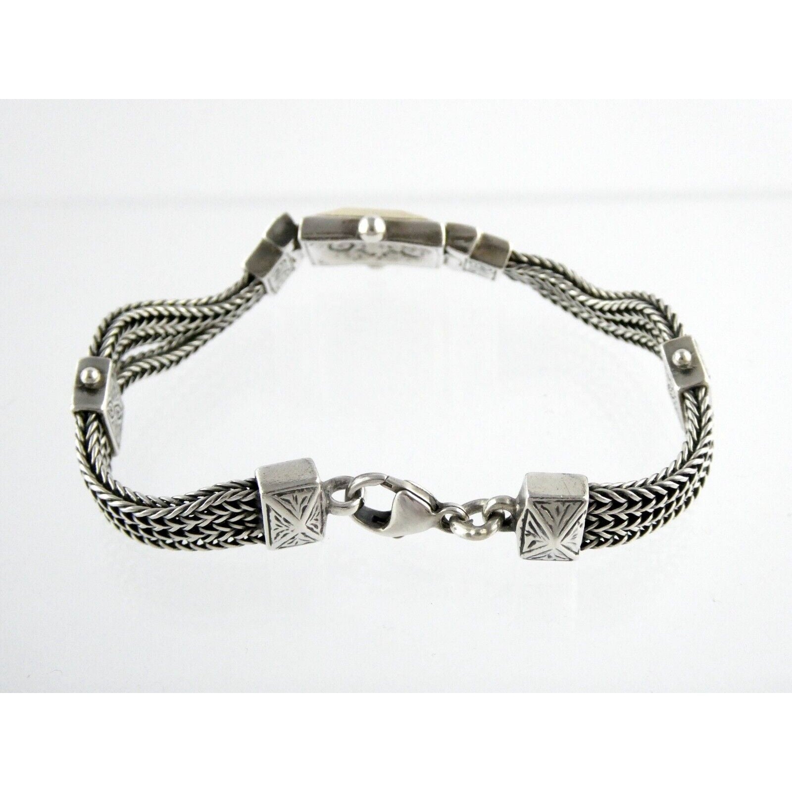 Designer 22k Yellow Gold and Sterling Silver Three Chain Bracelet 925 7.25 Inch