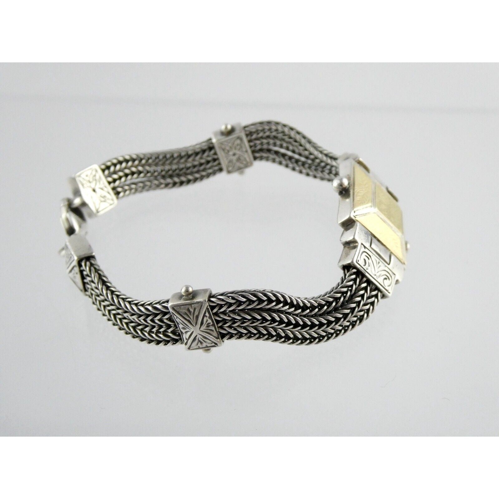 Designer 22k Yellow Gold and Sterling Silver Three Chain Bracelet 925 7.25 Inch