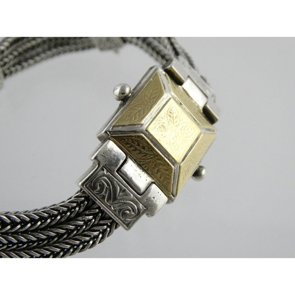 Designer 22k Yellow Gold and Sterling Silver Three Chain Bracelet 925 7.25 Inch
