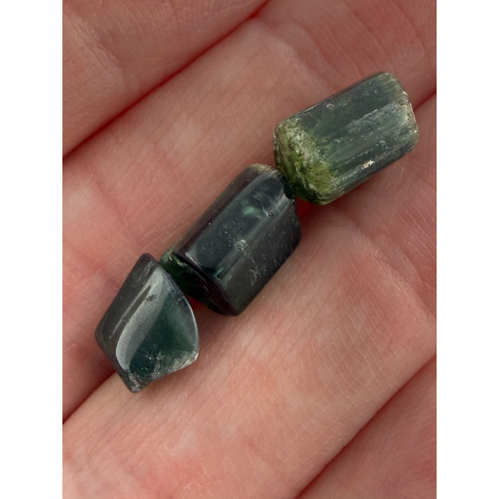 Group of 3 Natural Green Tourmaline Pieces Specimens 3g Total Weight of All