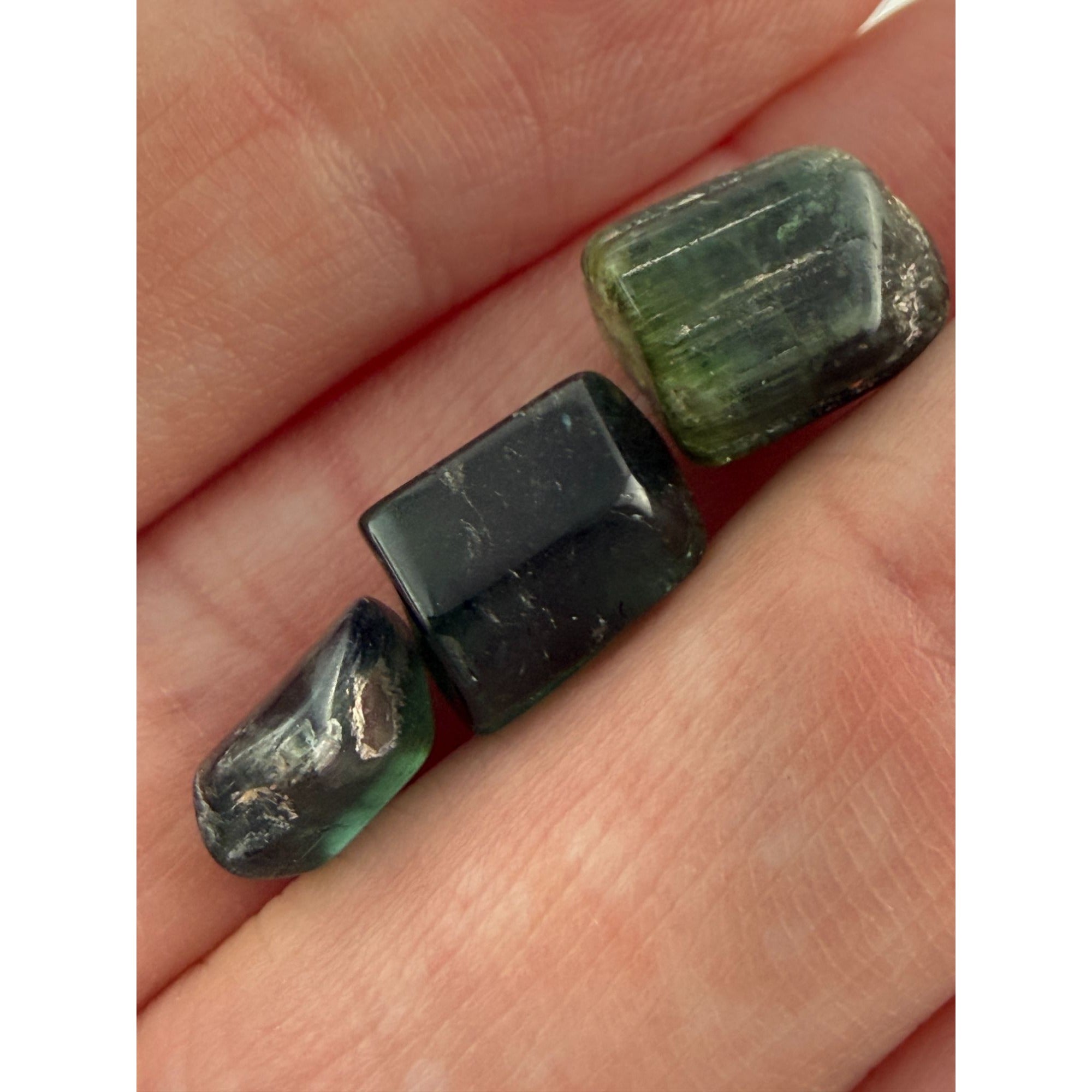 Group of 3 Natural Green Tourmaline Pieces Specimens 3g Total Weight of All