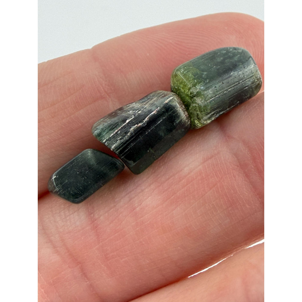 Group of 3 Natural Green Tourmaline Pieces Specimens 3g Total Weight of All