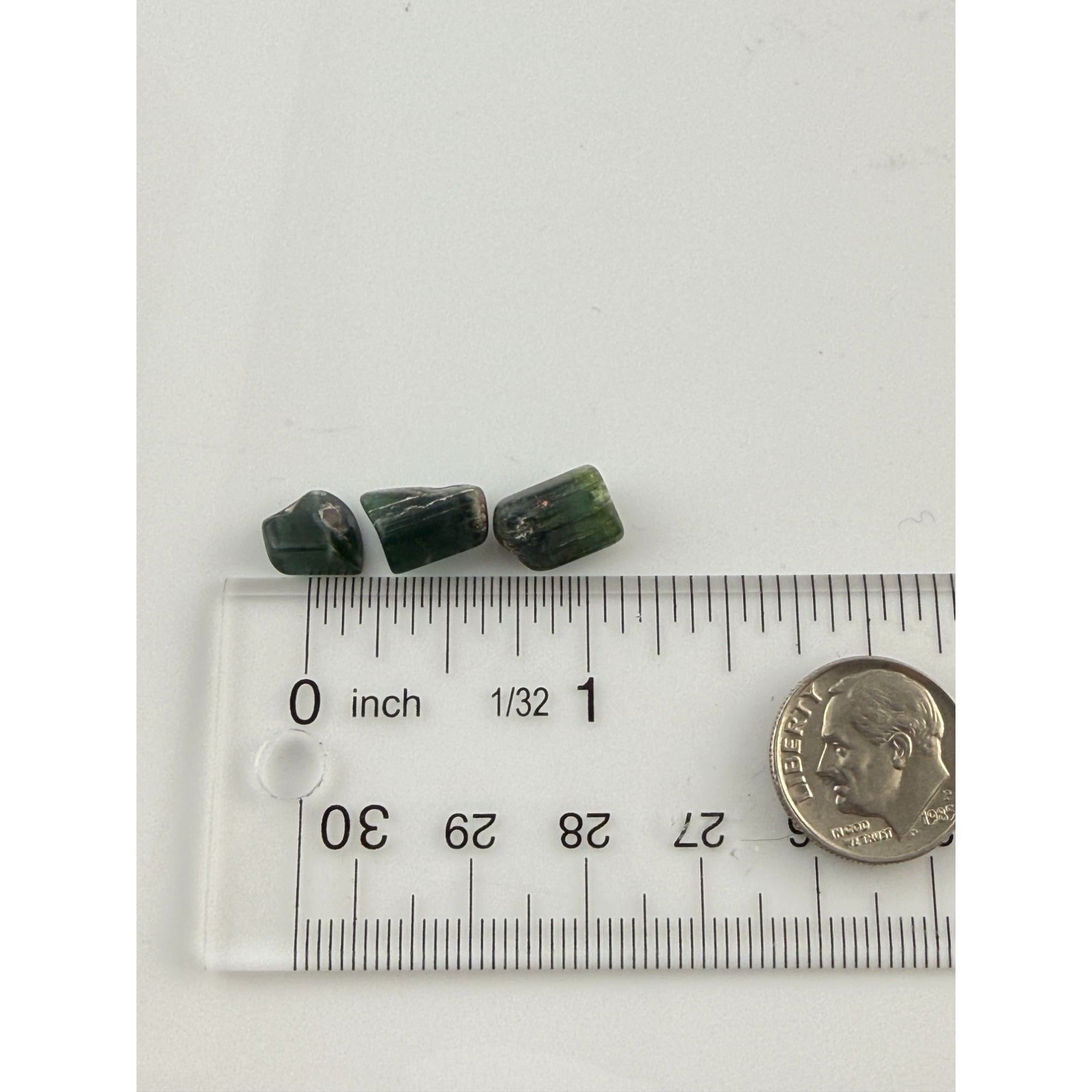 Group of 3 Natural Green Tourmaline Pieces Specimens 3g Total Weight of All