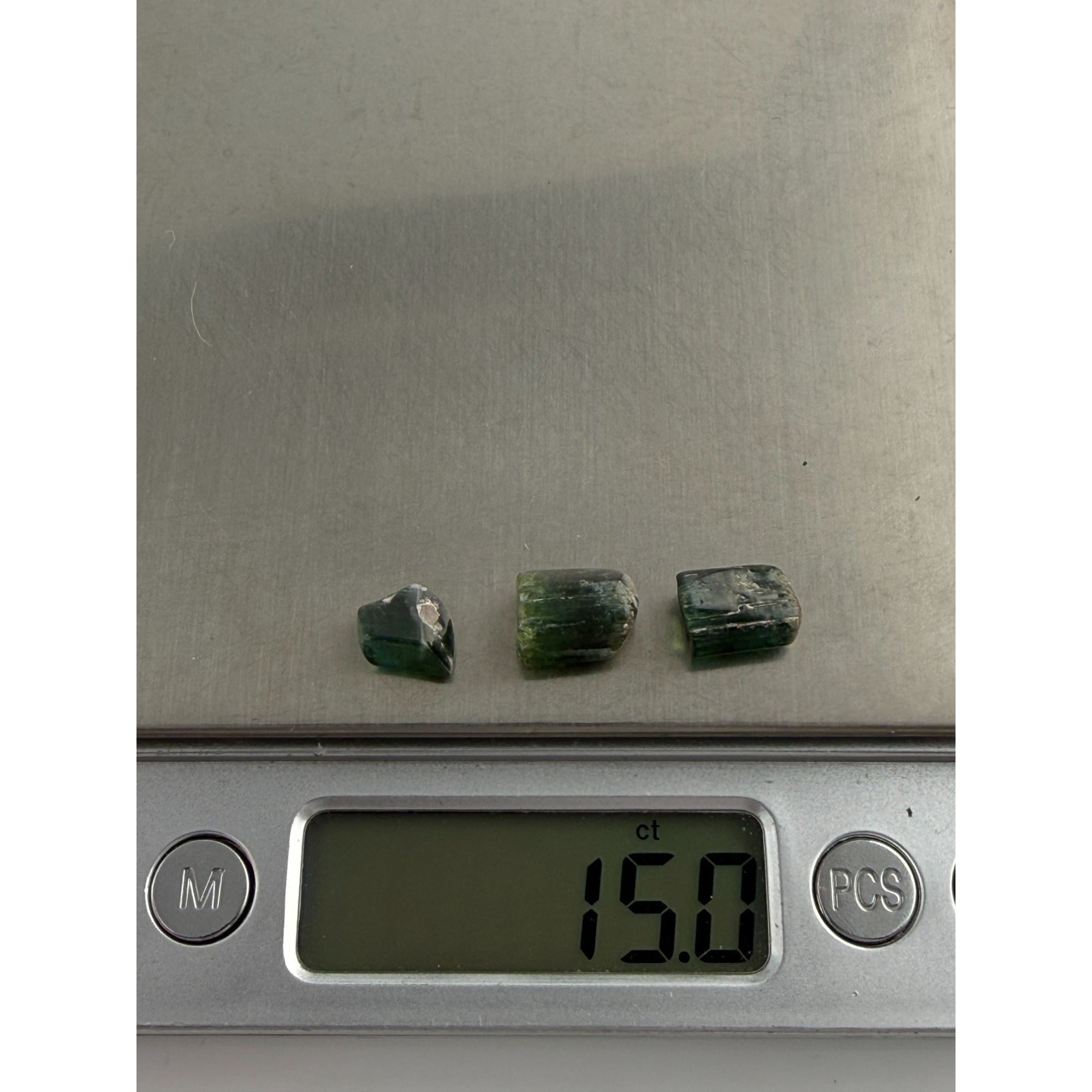 Group of 3 Natural Green Tourmaline Pieces Specimens 3g Total Weight of All